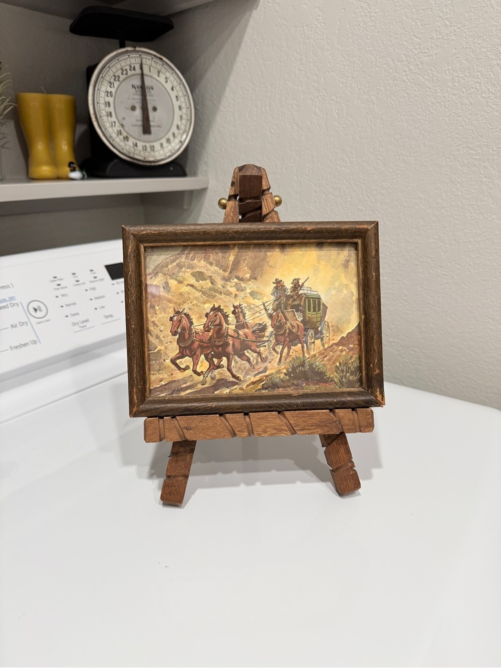 1950’s Ernest Tonk Western Stagecoach Picture with Chunky Wood Easel - Picture 15 of 16